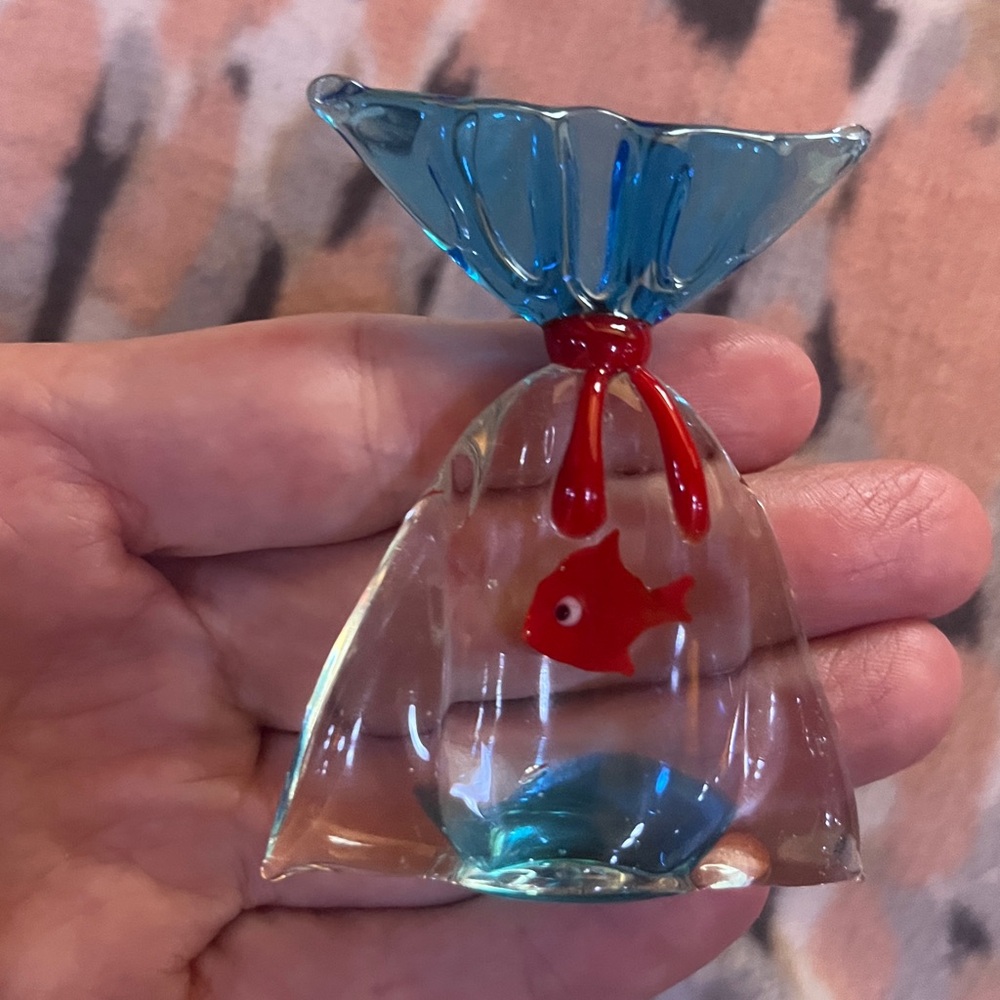 Glass Fish bowl with Blue and Red Accents